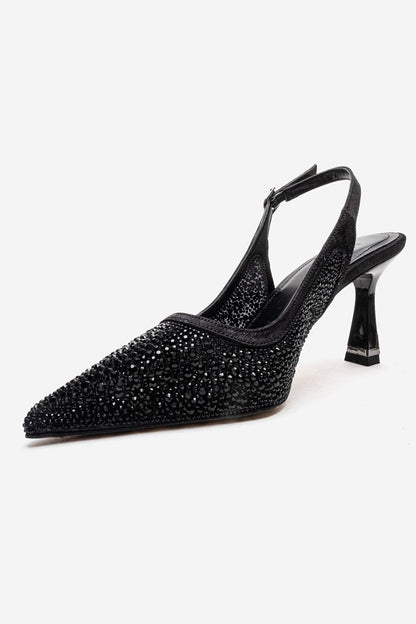 FREA - Black Stone-Embellished Ankle-Strap Stiletto Pump (Women)