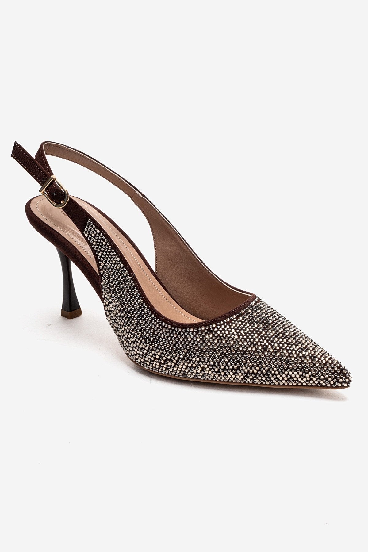 JOHANNA - Zapatos de tacón de aguja destalonados con adornos dorados color marrón (Mujer)