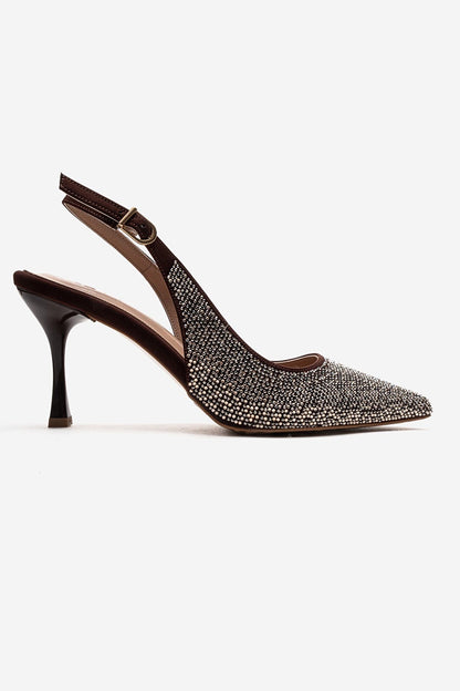 JOHANNA - Zapatos de tacón de aguja destalonados con adornos dorados color marrón (Mujer)