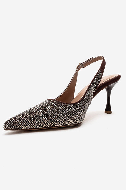 JOHANNA - Zapatos de tacón de aguja destalonados con adornos dorados color marrón (Mujer)