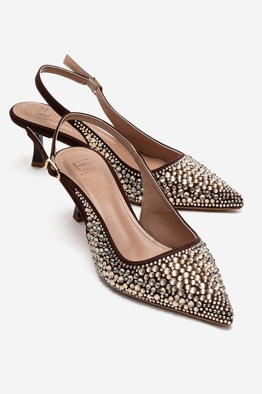 THEA - Zapatilla de tacón de aguja adornada en oro (mujer)
