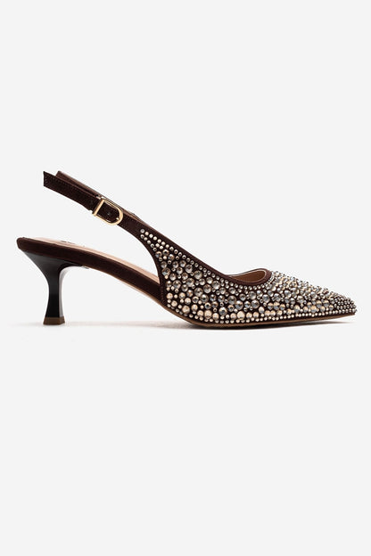 THEA - Brown Gold-Embellished Stiletto Pump (Women)