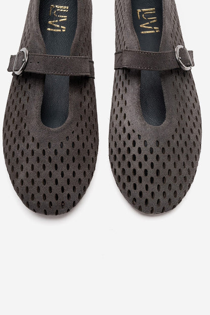 ARIAN - Fume Suede Genuine Leather Ballet Flat (Women)