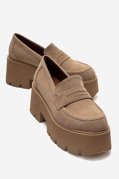 SANTIA - Camel Suede Chunky Platform Loafer (Women)