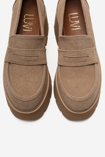 SANTIA - Camel Suede Chunky Platform Loafer (Women)