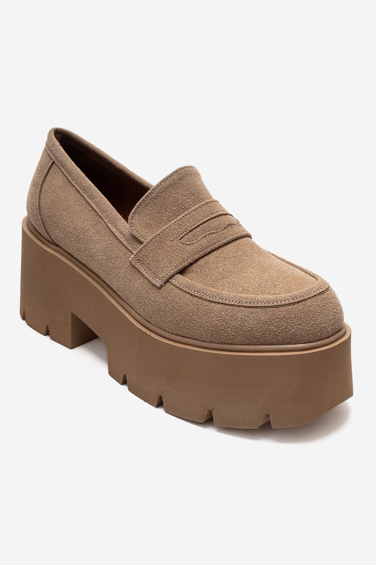 SANTIA - Camel Suede Chunky Platform Loafer (Women)