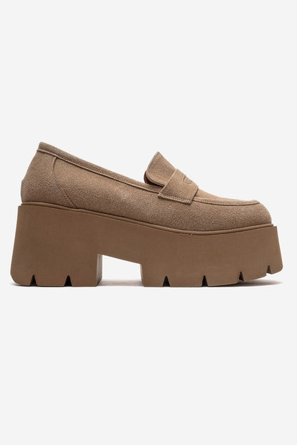 SANTIA - Camel Suede Chunky Platform Loafer (Women)
