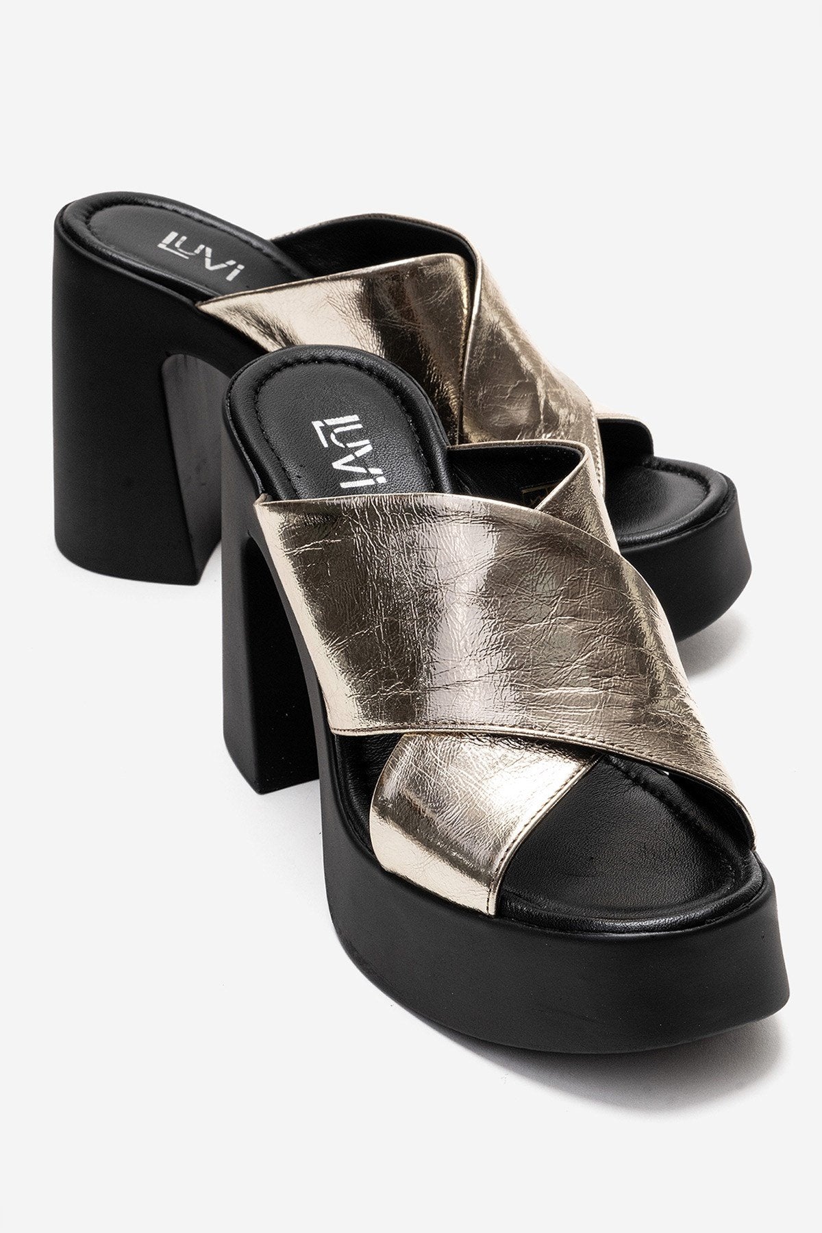 Essenza - Gold Genuine Leather Platform Block Heel Mule (Women)