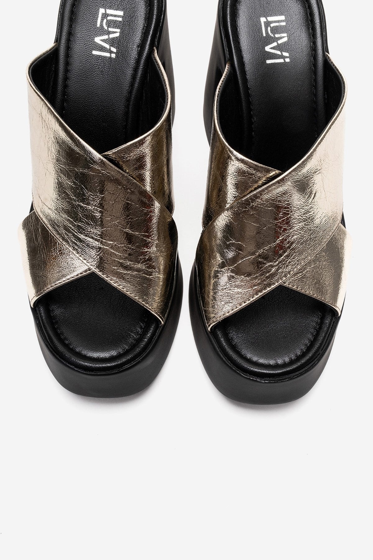 Essenza - Gold Genuine Leather Platform Block Heel Mule (Women)
