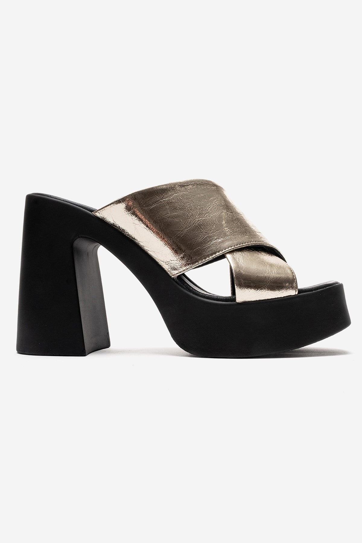 Essenza - Gold Genuine Leather Platform Block Heel Mule (Women)