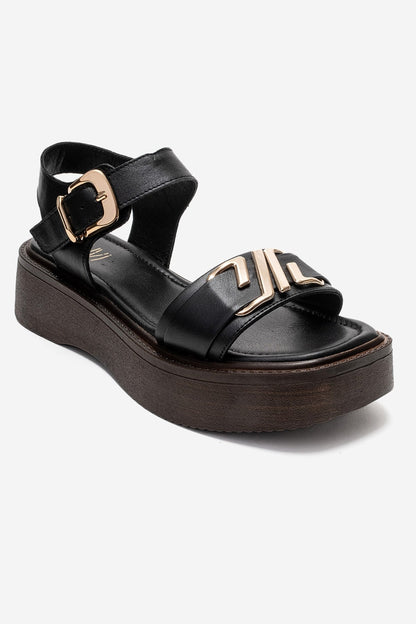 Lone - Black Genuine Leather Platform Sandal (Women)