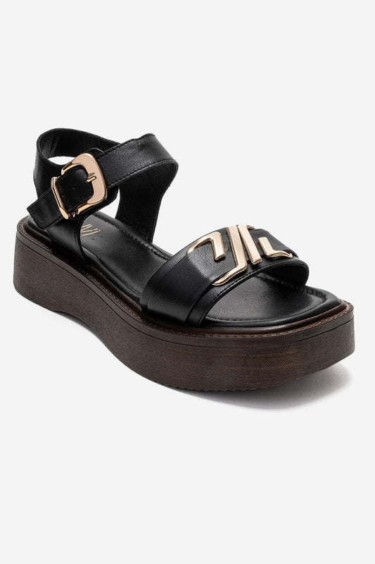 Sandalia de plataforma Lone de cuero genuino negro (mujer)
