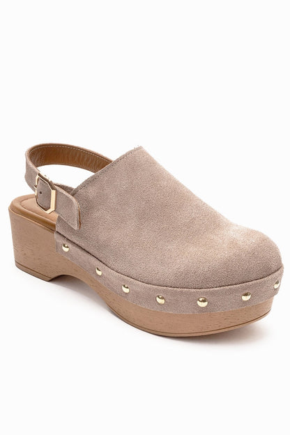 NORDEN - Sandalia de tacón con plataforma de cuero genuino beige (mujer)
