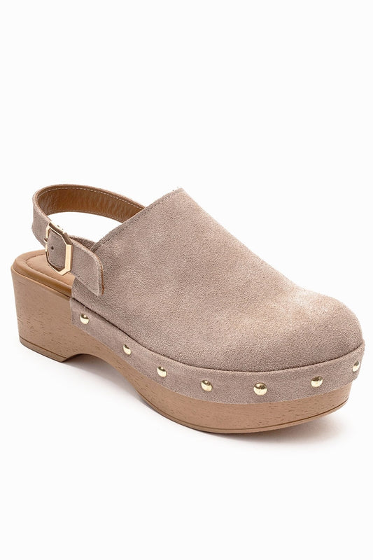 NORDEN - Sandalia de tacón con plataforma de cuero genuino beige (mujer)