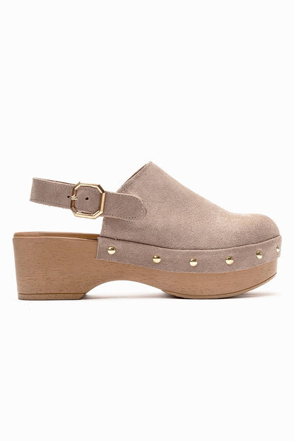 NORDEN - Sandalia de tacón con plataforma de cuero genuino beige (mujer)