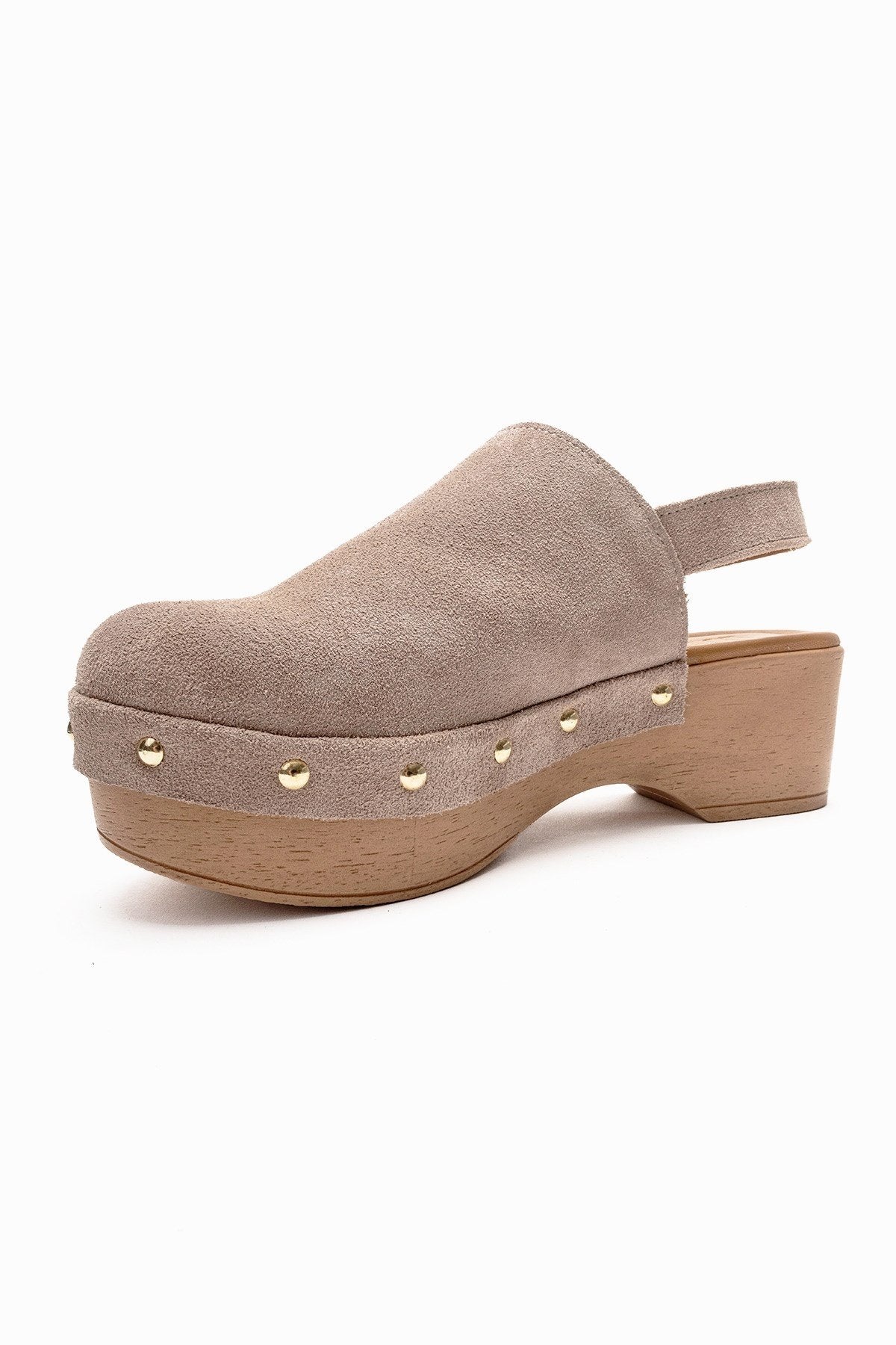 NORDEN - Sandalia de tacón con plataforma de cuero genuino beige (mujer)