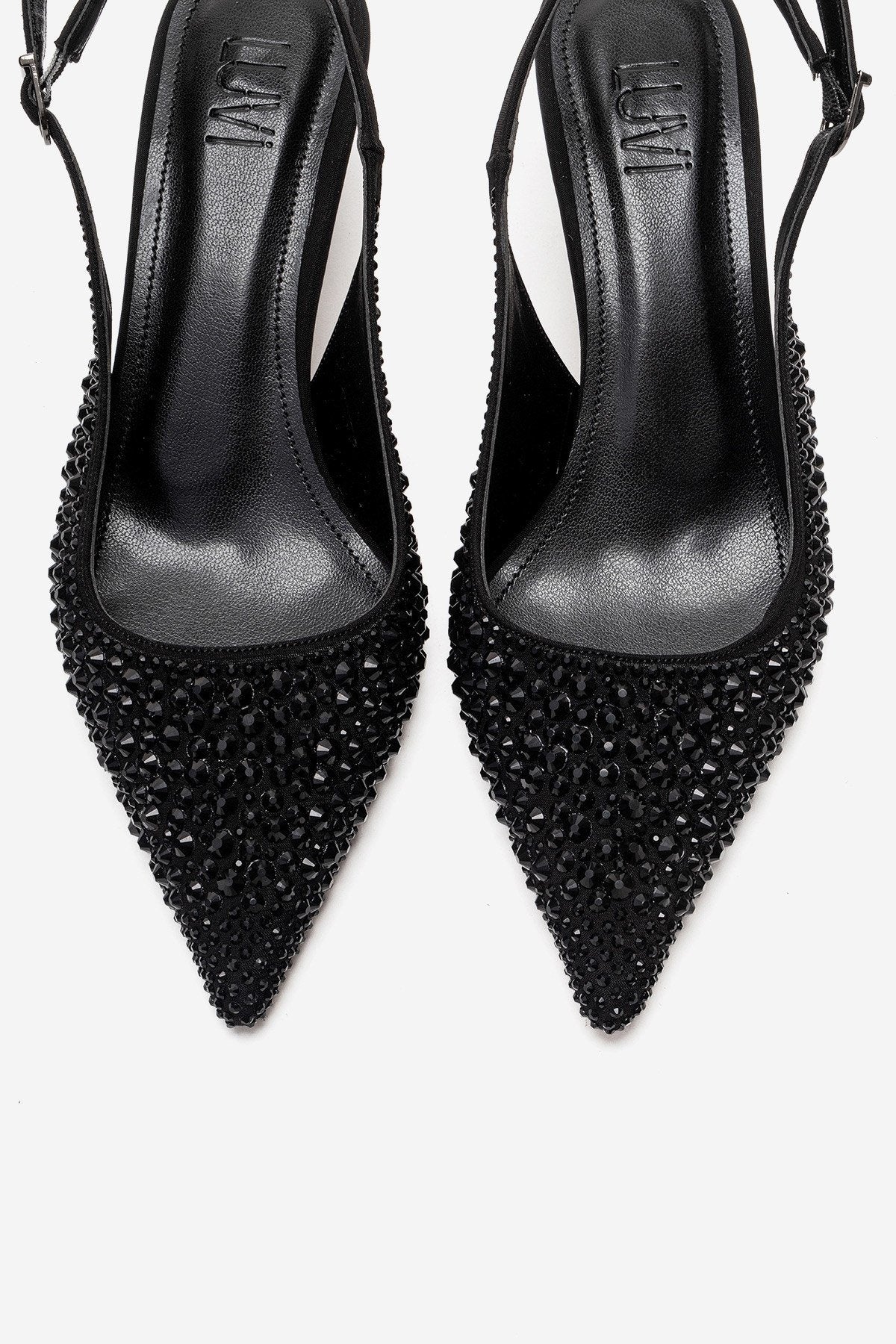 THEA - Zapatilla de tacón kitten con pedrería negra (Mujer)