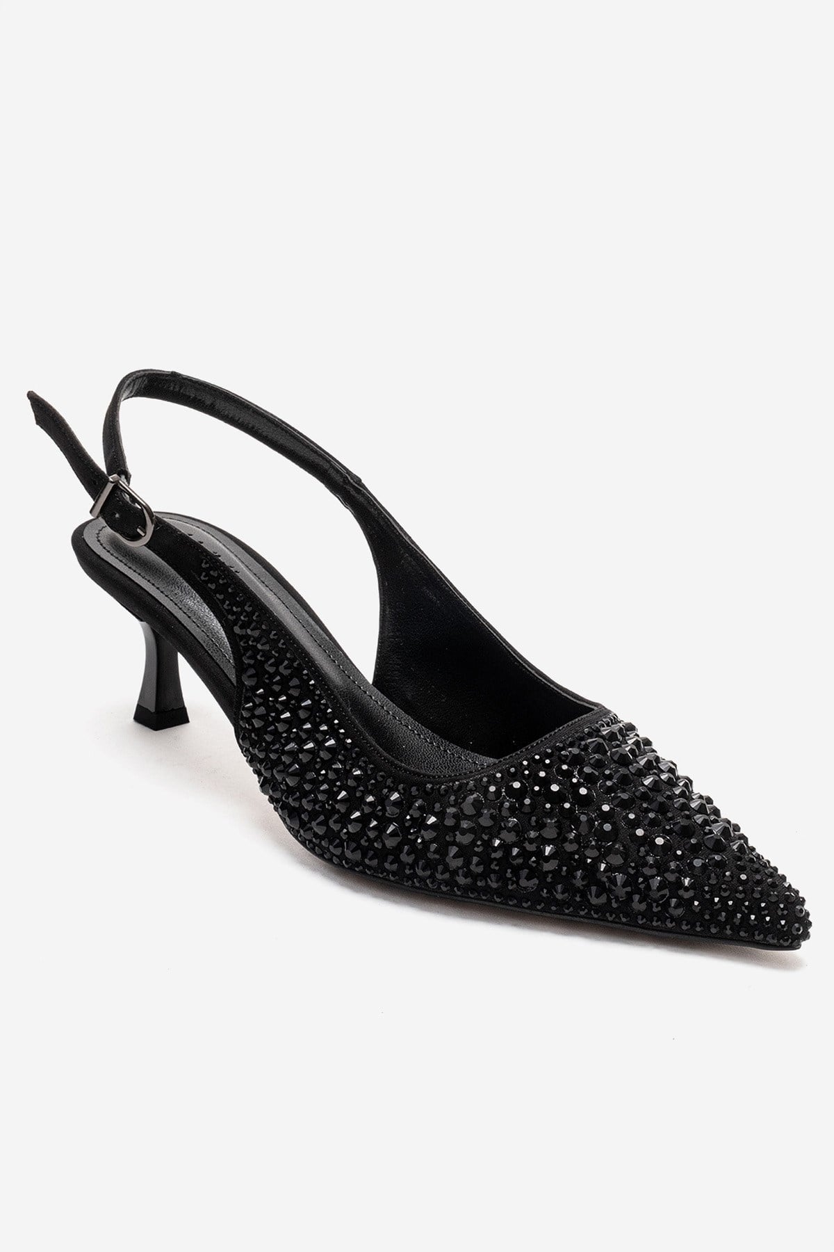 THEA - Zapatilla de tacón kitten con pedrería negra (Mujer)