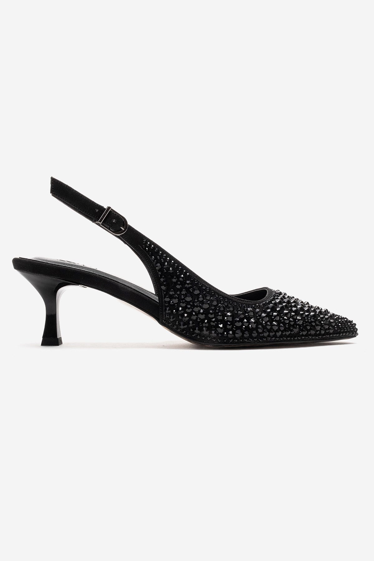 THEA - Zapatilla de tacón kitten con pedrería negra (Mujer)