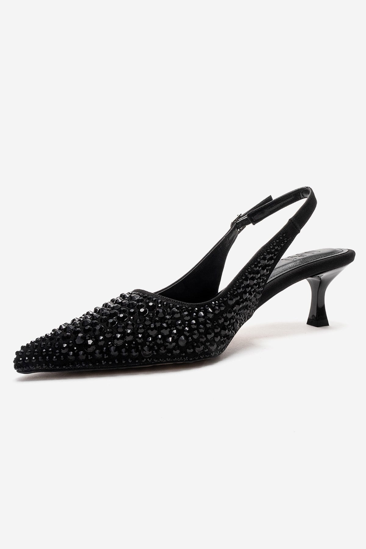 THEA - Zapatilla de tacón kitten con pedrería negra (Mujer)