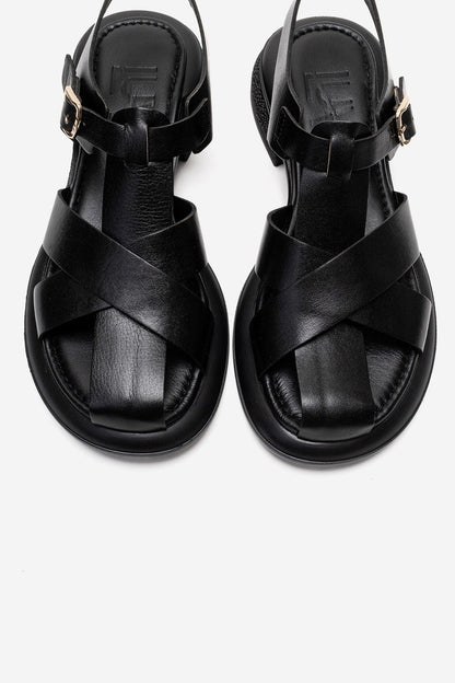 GUIDO - Black Genuine Leather Sandal (Women)
