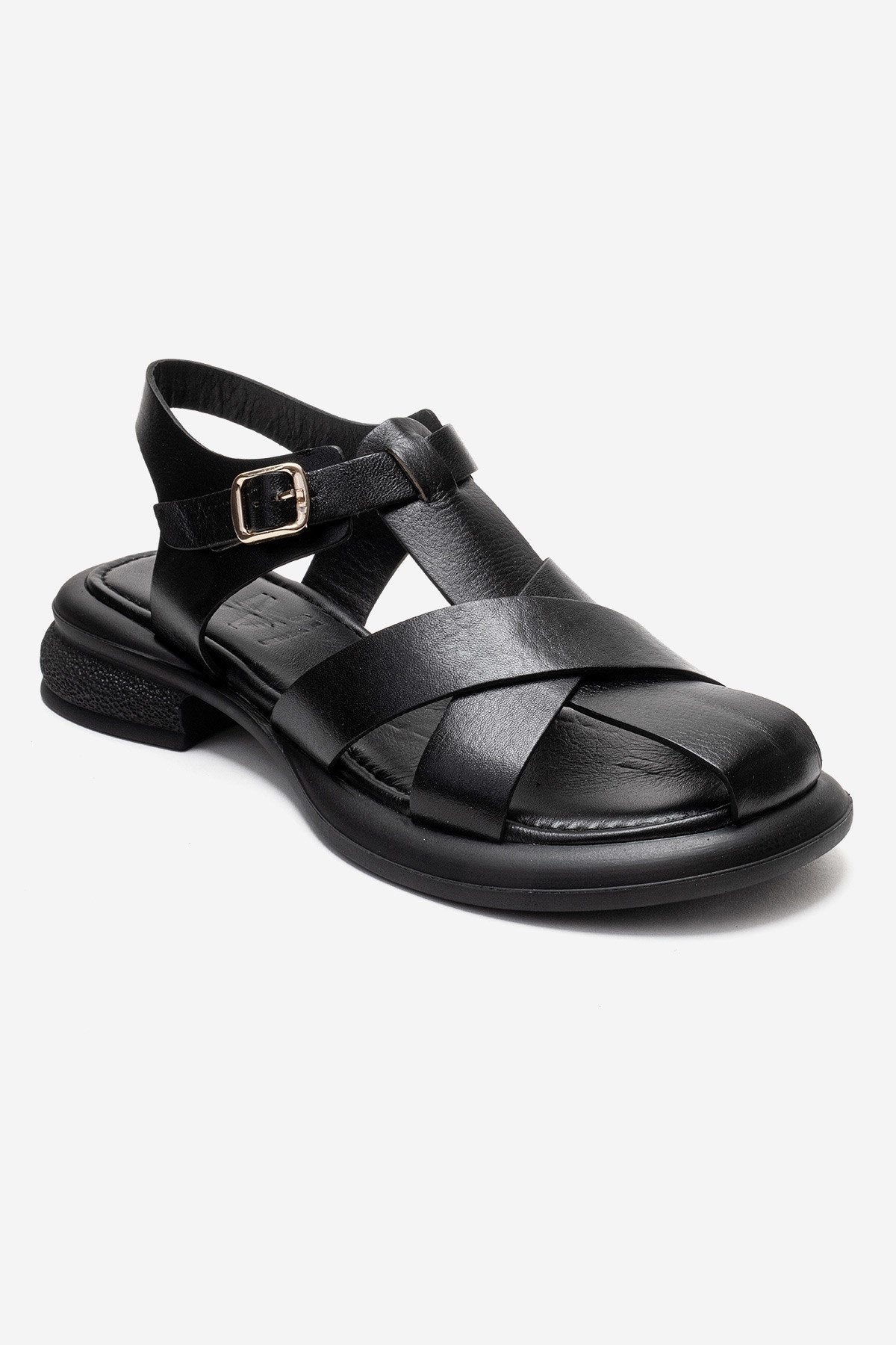 GUIDO - Black Genuine Leather Sandal (Women)
