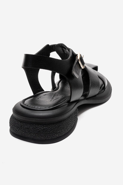GUIDO - Black Genuine Leather Sandal (Women)