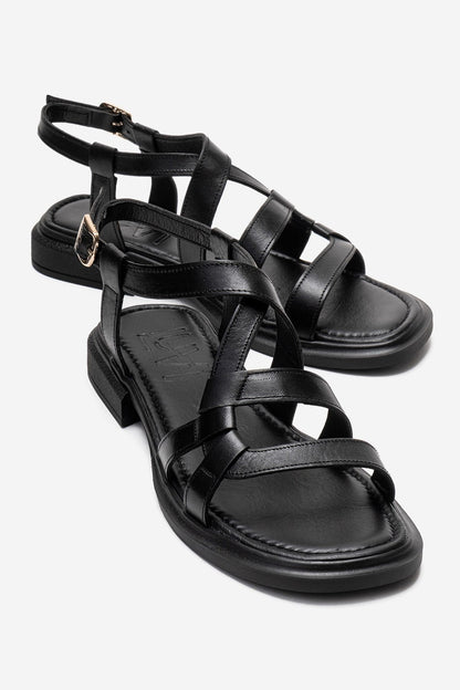 LAVEDA - Black Genuine Leather Sandal (Women)