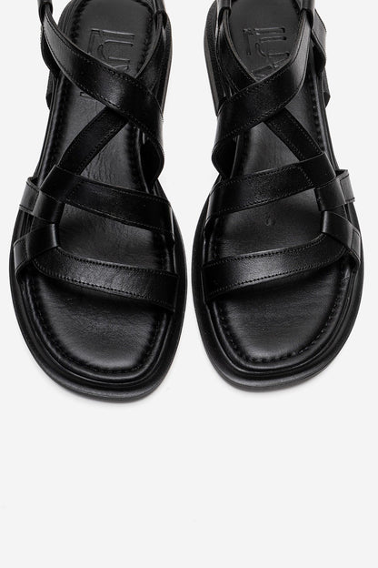 LAVEDA - Black Genuine Leather Sandal (Women)