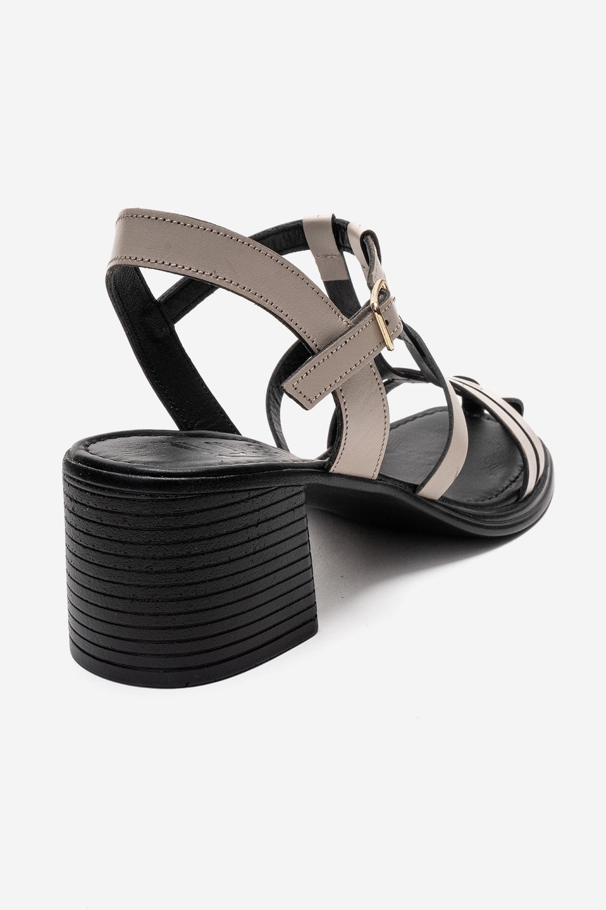 CIELOS - Sandalia de Piel Genuina Beige con Tacón Cuadrado (Mujer)