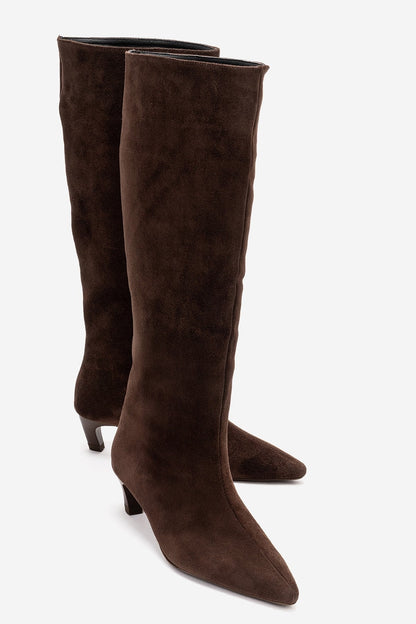 CORVEL - Bota de tacón de aguja hasta la rodilla de cuero genuino color coñac (mujer)