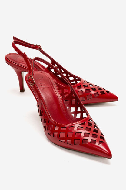 JEVER - Red Laser-Cut Slingback Stiletto Pump (Women)