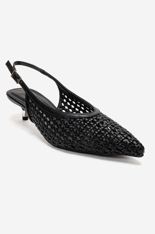 ORELIS - Zapatos de tacón bajo con patrón tejido negro (Mujer)