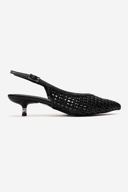ORELIS - Black Woven Pattern Kitten Heel Shoe (Women)