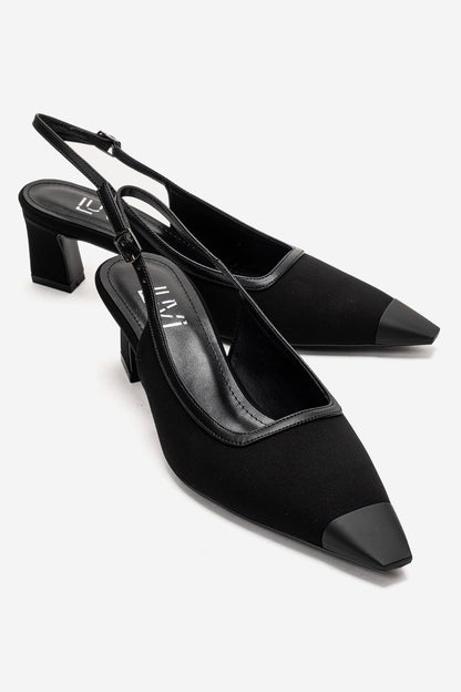 HILDA - Black Matte Cap Toe Block Heel Shoe (Women)
