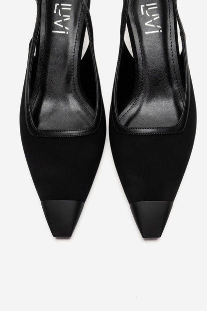 HILDA - Black Matte Cap Toe Block Heel Shoe (Women)