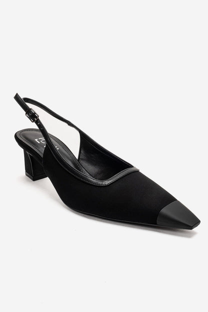 HILDA - Black Matte Cap Toe Block Heel Shoe (Women)