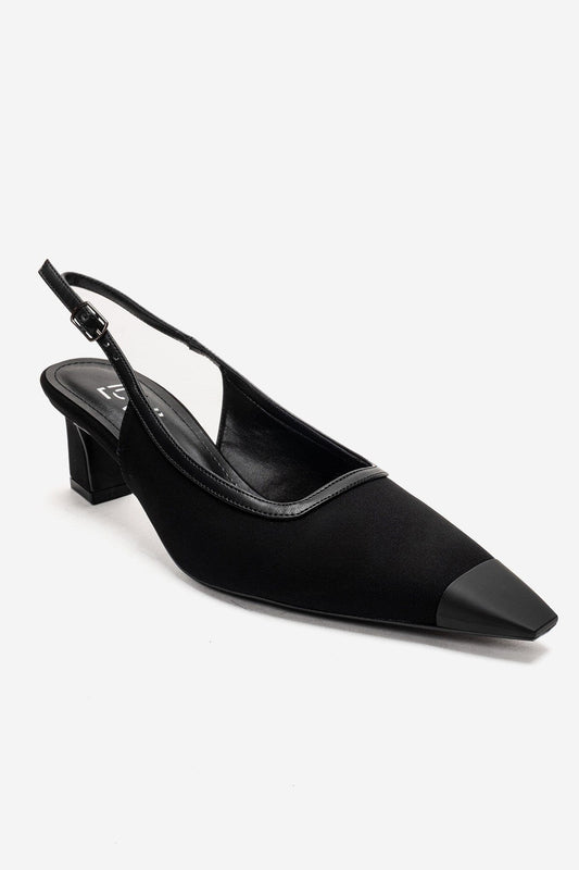 HILDA - Black Matte Cap Toe Block Heel Shoe (Women)