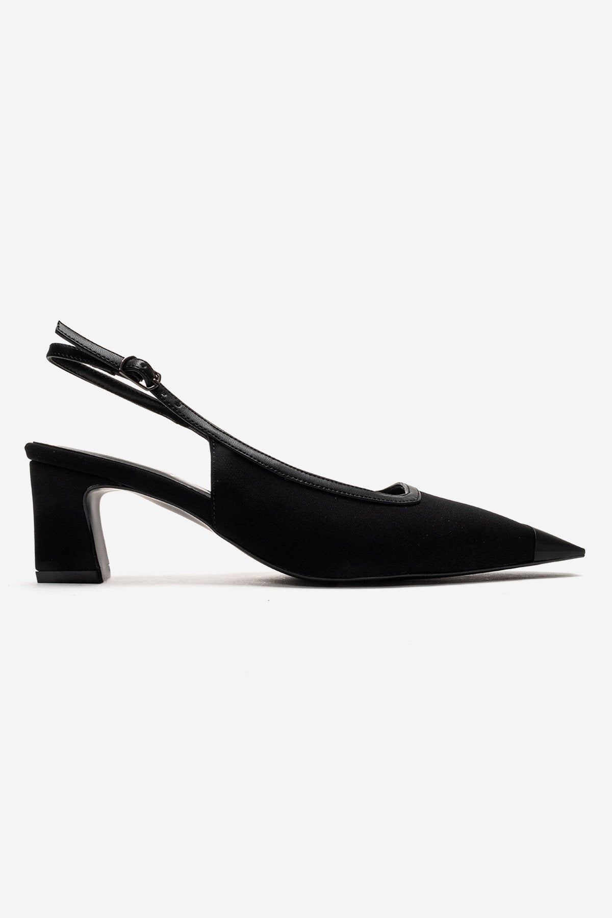HILDA - Black Matte Cap Toe Block Heel Shoe (Women)