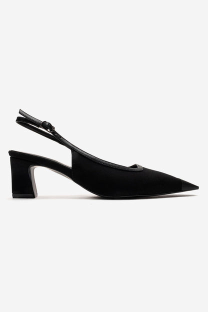 HILDA - Black Matte Cap Toe Block Heel Shoe (Women)