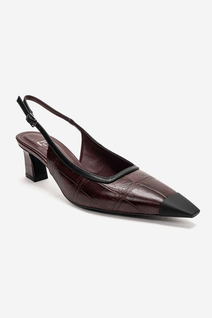 HILDA - Zapatos de tacón grueso con punta reforzada en color borgoña estampado (mujer)