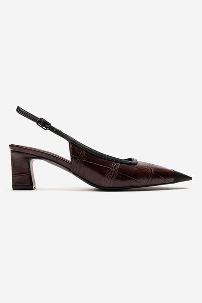 HILDA - Zapatos de tacón grueso con punta reforzada en color borgoña estampado (mujer)