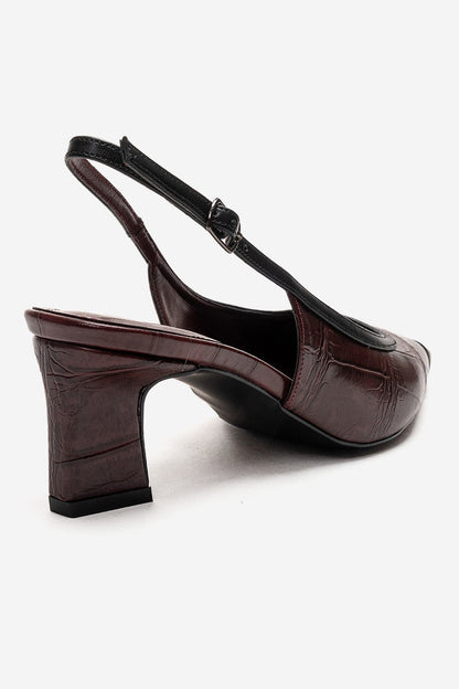 HILDA - Zapatos de tacón grueso con punta reforzada en color borgoña estampado (mujer)