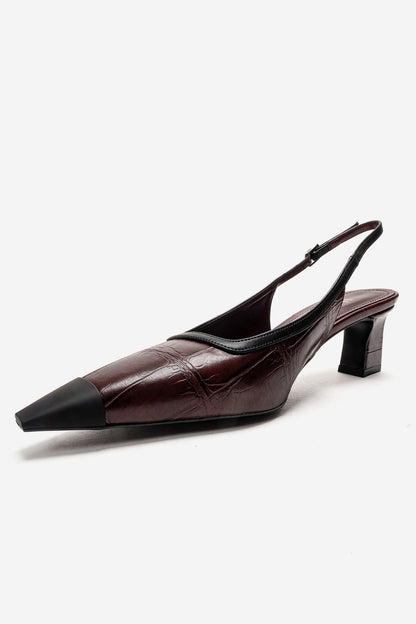 HILDA - Zapatos de tacón grueso con punta reforzada en color borgoña estampado (mujer)