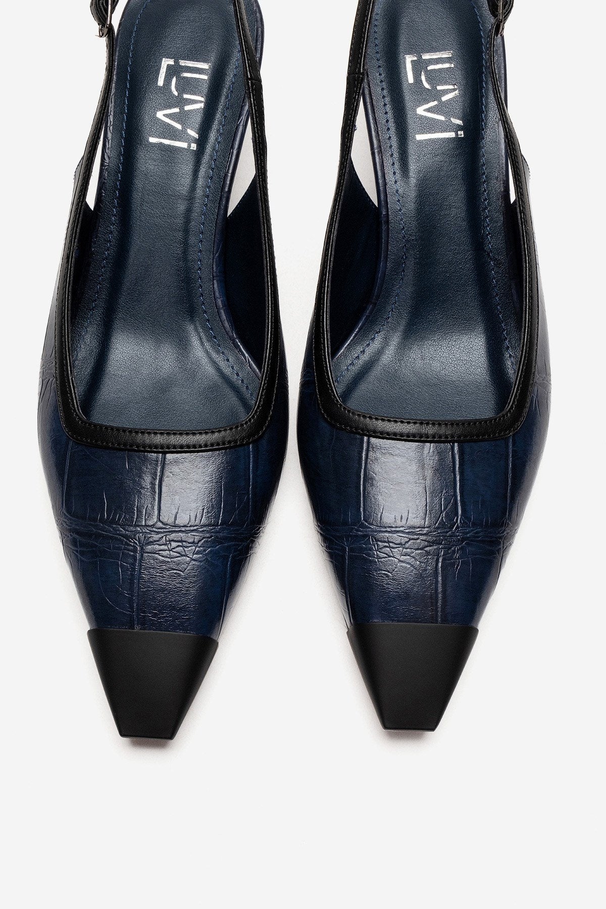 HILDA - Navy Printed Matte Cap Toe Block Heel Shoe (Women)