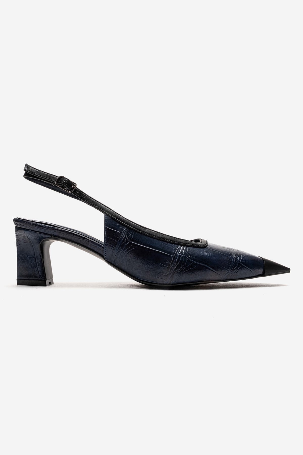 HILDA - Navy Printed Matte Cap Toe Block Heel Shoe (Women)