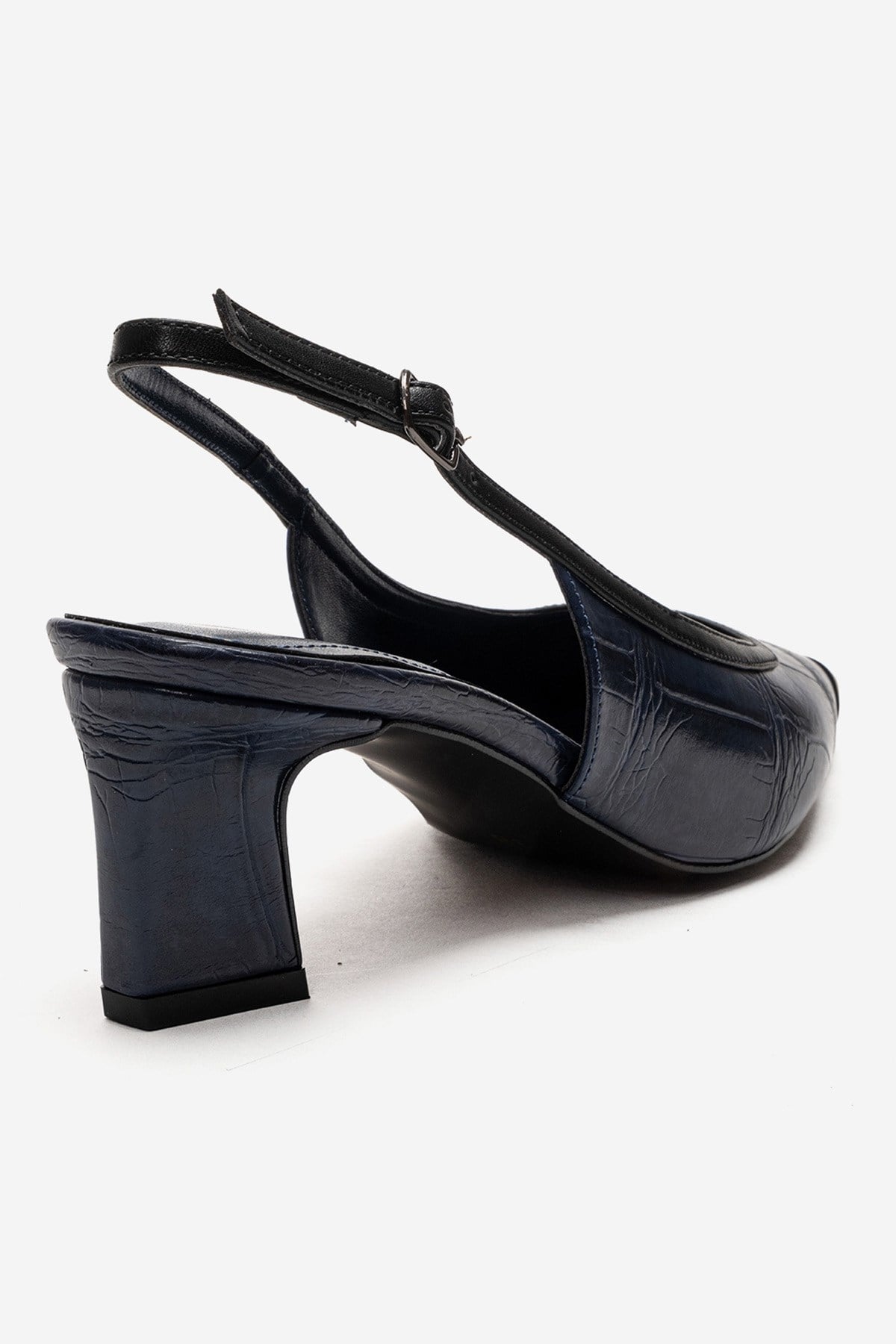 HILDA - Navy Printed Matte Cap Toe Block Heel Shoe (Women)