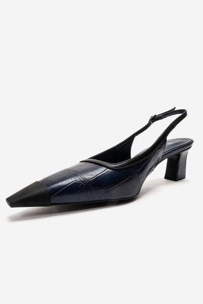 HILDA - Navy Printed Matte Cap Toe Block Heel Shoe (Women)