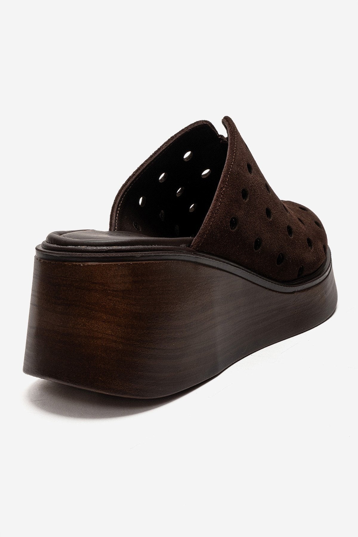 NIVES - Cognac Genuine Suede Leather Perforated Wedge Slide (Women)