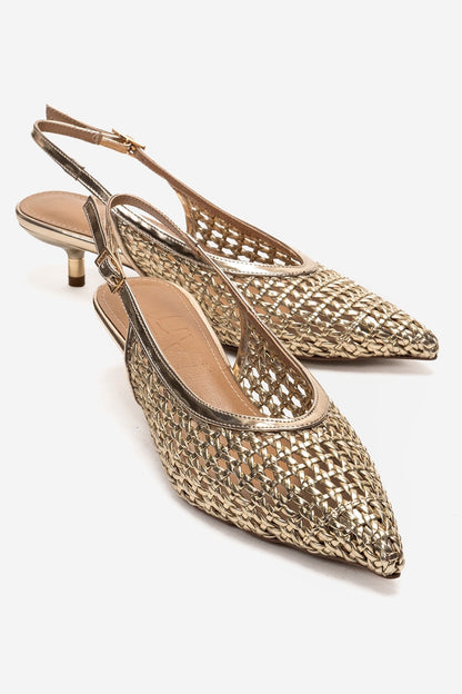 Orelis - Zapatos de tacón de gatito dorados (mujer)